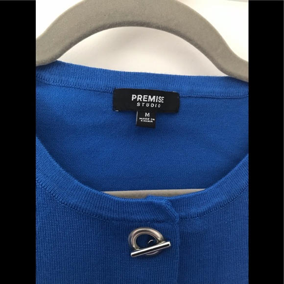 Premise 80’s Style Metal Rivet Closure Blue Nautical Cardigan Coastal Granny - Picture 12 of 16